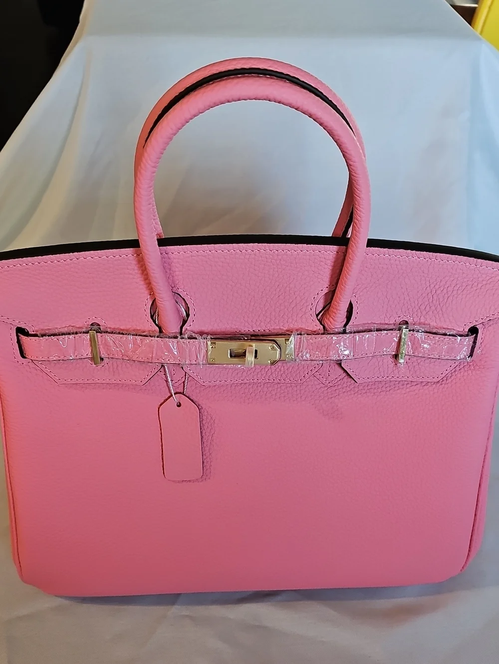 Pink Structured Leather Tote Handbag